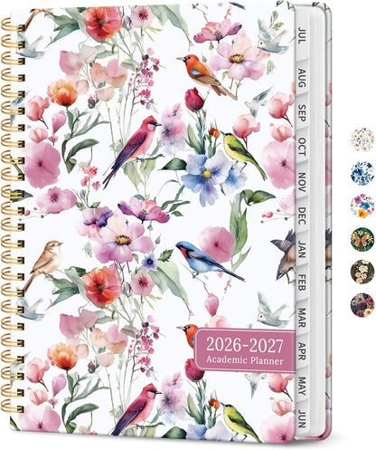 Planner 2026-2027, Academic Year Monthly and Weekly Calendar Planner, Jul 2026 - Jun 2027, Hardcover Teacher Student Planning Agenda book with Tabs, Perfect for School Office Supplies, 6.3" x 8.5" - Wildflowers