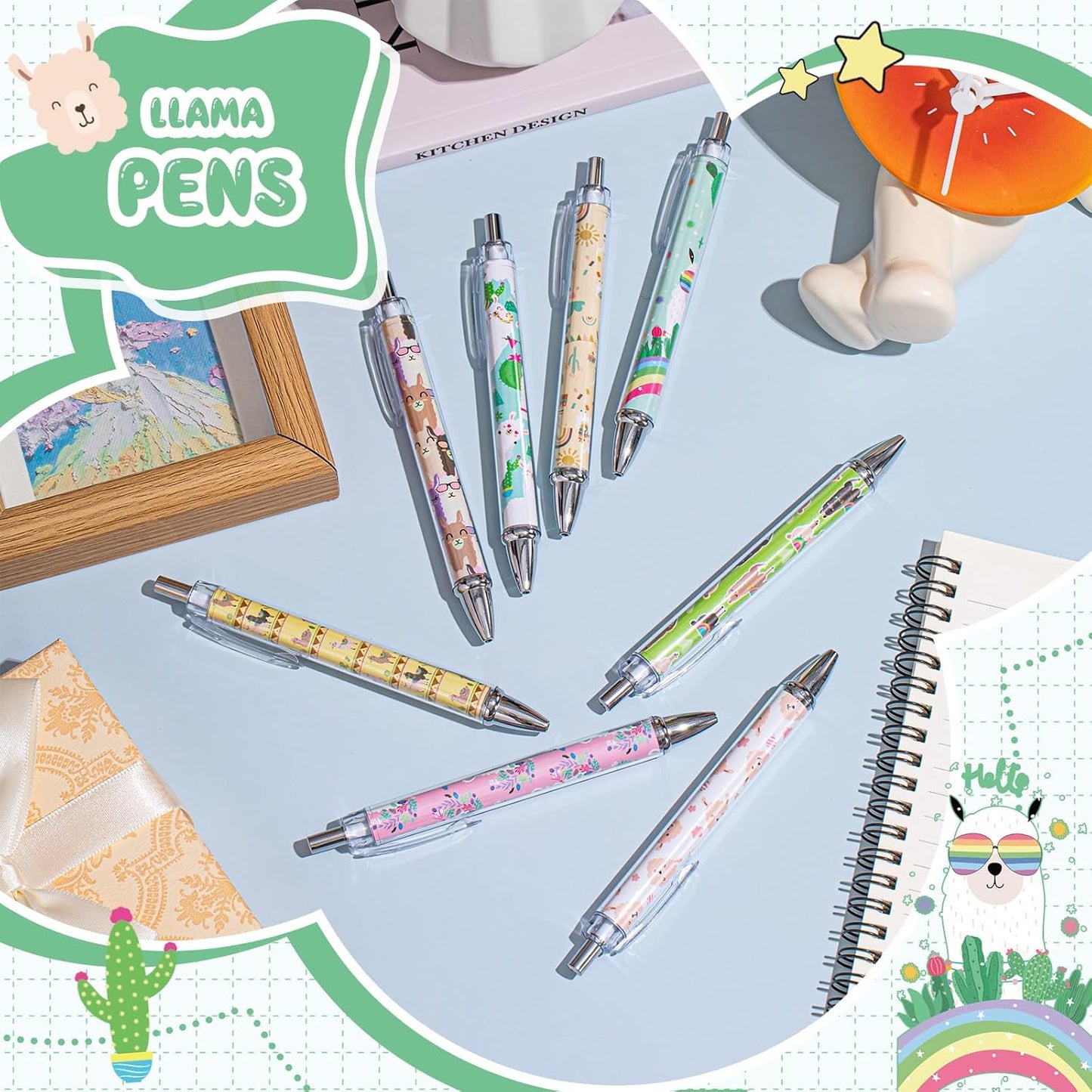 Ireer 8 Pcs Ballpoint Pens for Women 1.00 mm Cute Black Ink Pens Fine Point Smooth Writing for Journaling Aesthetic Office Supplies (Mahjong)