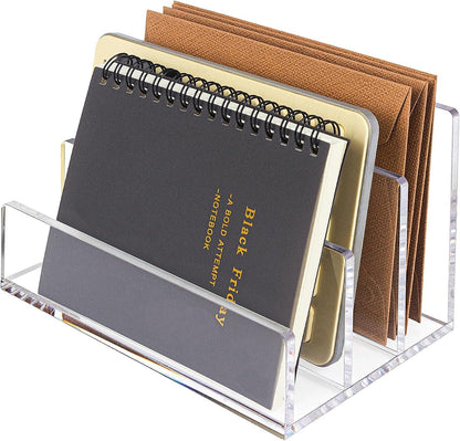 Acrylic Mail Organizer File Sorters for Desk,3-Section Laddered Desktop Vertical Letter Holder,Desk Organizer Workspace Organizer