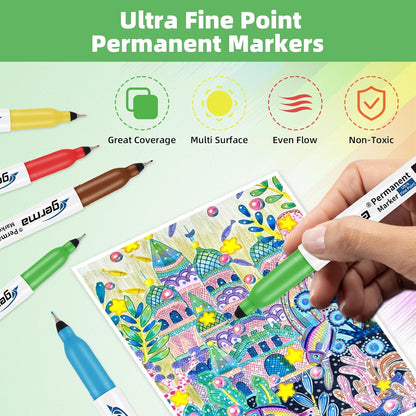 Cgerma Ultra Fine Point Permanent Markers Black, 18 Pack Ultra Fine Tip Markers, Waterproof, Quickly Dry, No bleed, Works on Plastic, Wood,Stone, Metal and Glass for School Office Home