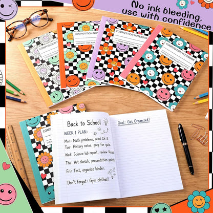 Fullhawl 6 Pcs Bow Composition Notebooks, Preppy Coquette Notebook College Ruled Journal, 110 Page, Cute Back to School Gift for Teacher, Student, First Day of Schooll(Pink,9-3/4 x 7-1/2")
