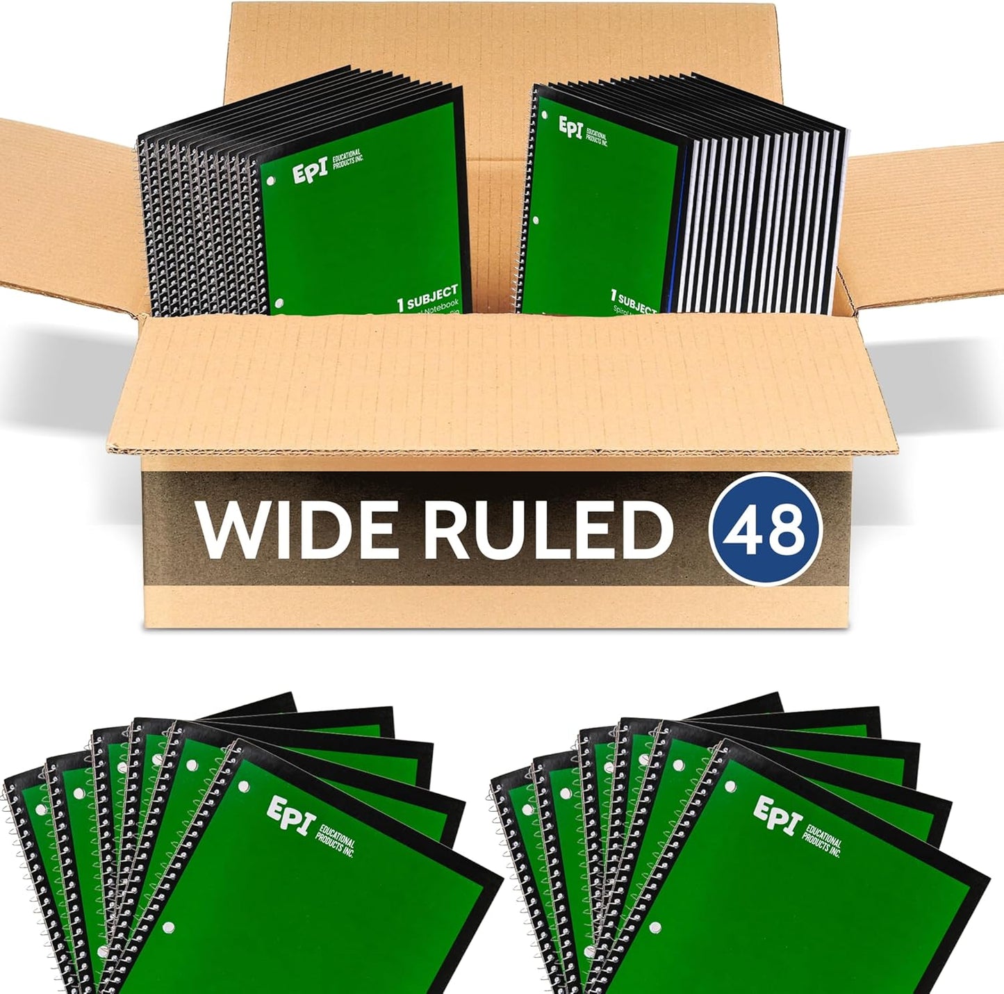 EPI Spiral Notebook | Wide - 70 Sheets, Durable Spiral Binding | 10.5 x 8 in | Classroom Supplies | School, Office, Note Taking, Journaling - 12 Pack