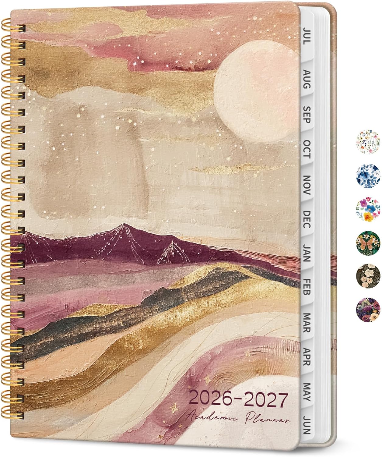 Planner 2026-2027, Academic Year Monthly and Weekly Calendar Planner, Jul 2026 - Jun 2027, Hardcover Teacher Student Planning Agenda book with Tabs, Perfect for School Office Supplies, 6.3" x 8.5" - Wildflowers