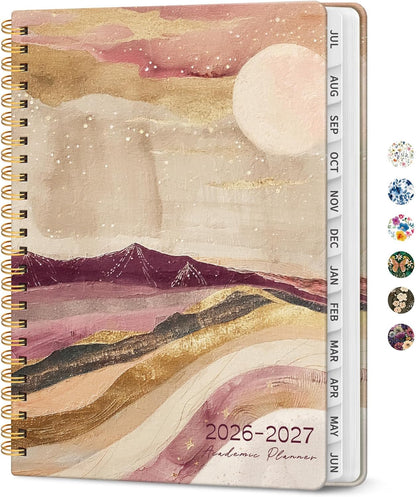 Planner 2026-2027, Academic Year Monthly and Weekly Calendar Planner, Jul 2026 - Jun 2027, Hardcover Teacher Student Planning Agenda book with Tabs, Perfect for School Office Supplies, 6.3" x 8.5" - Wildflowers