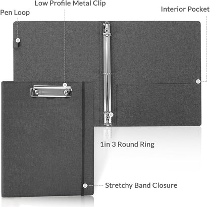 SKYDUE Clipboard Binder with Dividers,1 Inch Linen 3 Ring Binder with Clipboard on Front for Organizer, Clipboard Folder with Pocket, Labels Office Supplies OliveGreen