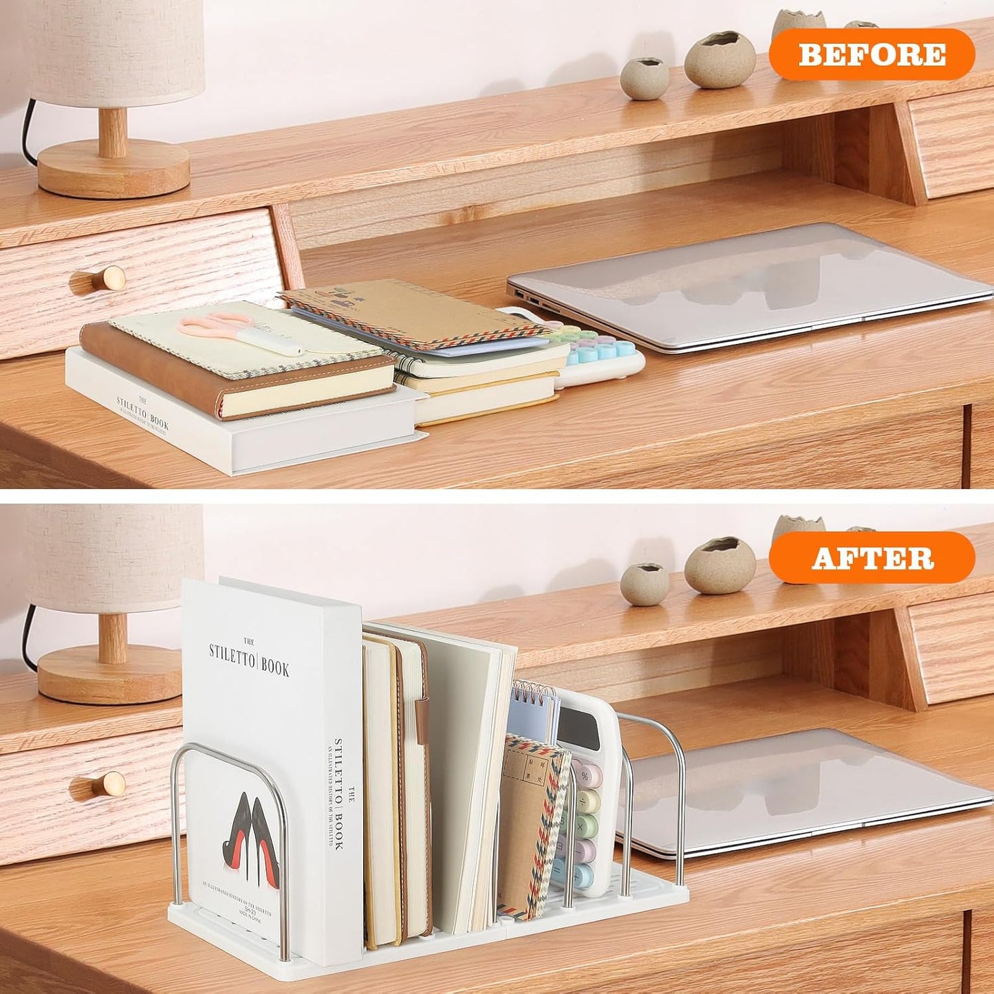LETURE Mail File Holder, Detachable Desktop Organizer for Letter Bill Notebook Book Mail File Pad, Adjustable Desk Divider Sorter for Office Home School Dormitory (White)