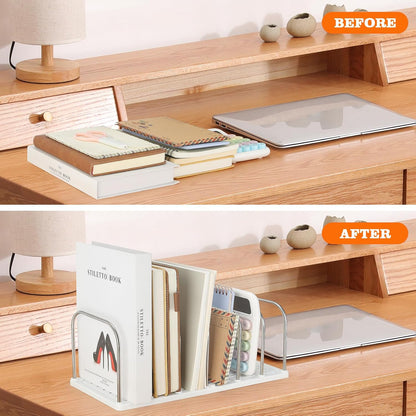 LETURE Mail File Holder, Detachable Desktop Organizer for Letter Bill Notebook Book Mail File Pad, Adjustable Desk Divider Sorter for Office Home School Dormitory (White)