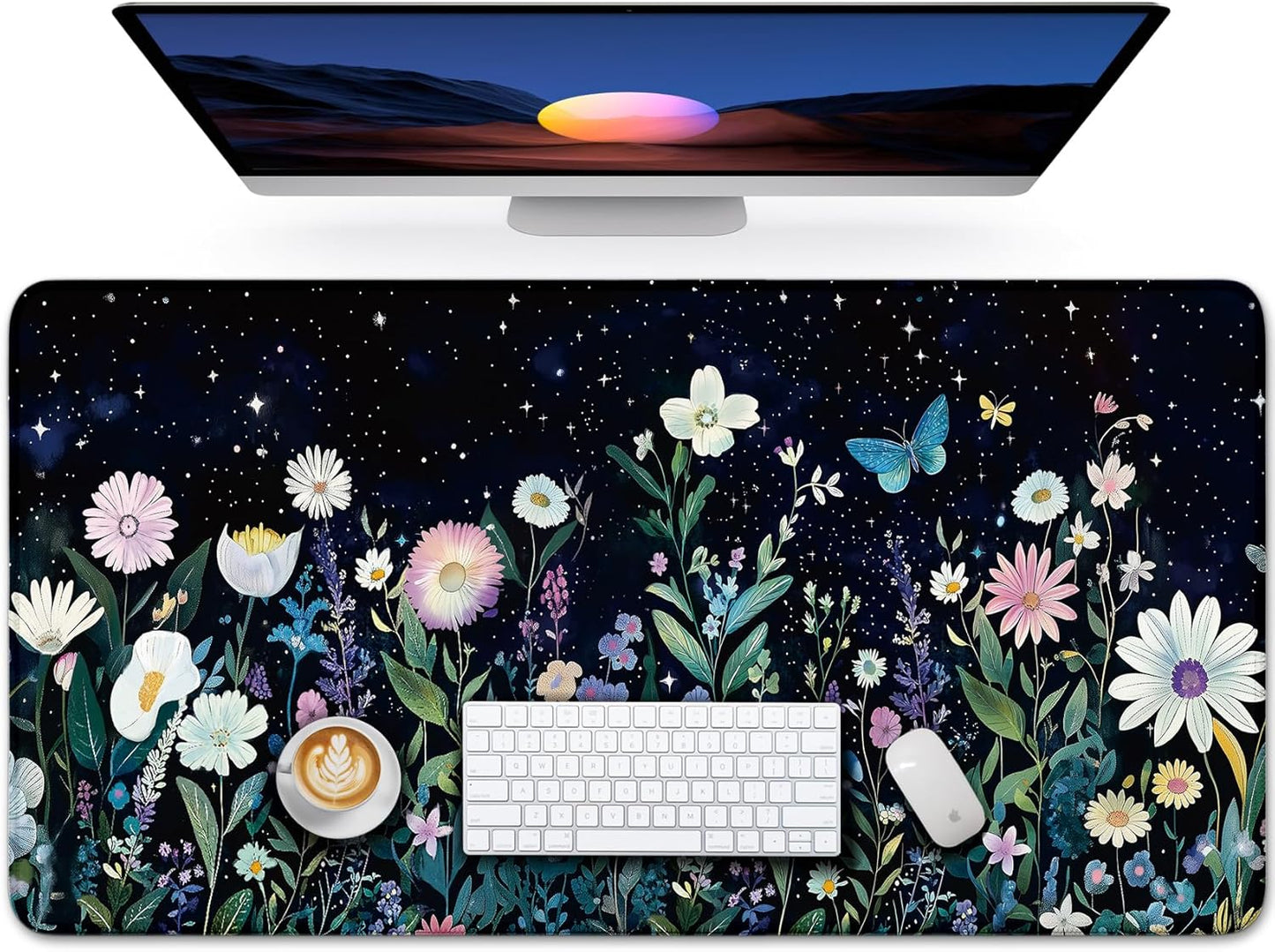 Large Mouse Pad for Desktop, Cute Desk Mat Pad Protector for Work & Gaming, Aesthetic Pretty Anti-Slip Laptop Blotter Cover for Office School Home Supplies, Wildflowers, 31.5" x 11.8"