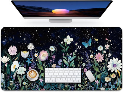 Large Mouse Pad for Desktop, Cute Desk Mat Pad Protector for Work & Gaming, Aesthetic Pretty Anti-Slip Laptop Blotter Cover for Office School Home Supplies, Wildflowers, 31.5" x 11.8"
