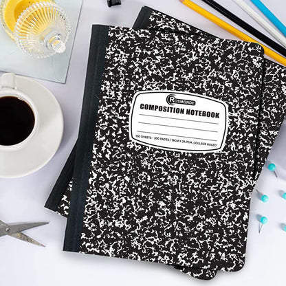 Rosmonde 50 Pack Bulk Composition Notebooks, College Ruled Notebook, 200 Pages (100 Sheets), 9-3/4 x 7-1/2", Hard Cover, Black Marble Composition Journal Book, Bulk Notebooks for School & College