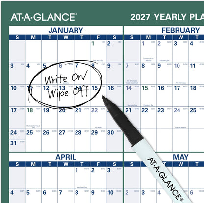 AT-A-GLANCE Dry Erase Calendar 2026-2027 Academic & Regular Year Wall Planner, 12-Month, 24" x 36", Double Sided, Vertical (PM210S28)