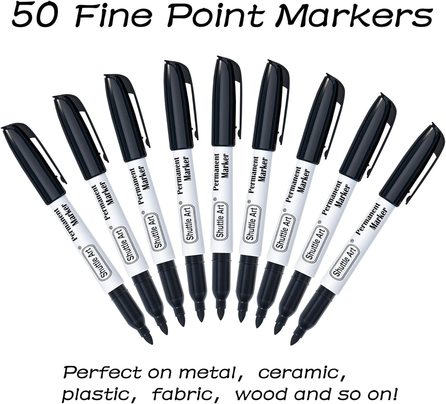 Shuttle Art Permanent Markers, 30 Pack Black Permanent Marker set, Fine Point, Works on Plastic, Wood, Stone, Metal and Glass for Doodling, Marking
