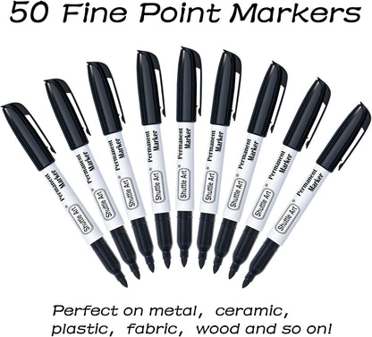 Shuttle Art Permanent Markers, 30 Pack Black Permanent Marker set, Fine Point, Works on Plastic, Wood, Stone, Metal and Glass for Doodling, Marking