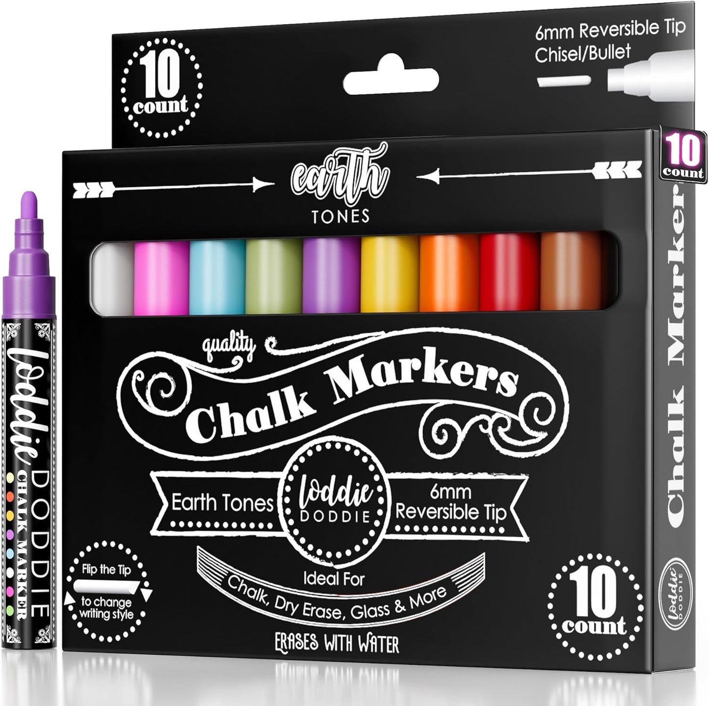 Loddie Doddie Liquid Chalk Markers - 8-Pack, 6mm Dual Tips - Chalk Markers for Blackboard & Chalkboard Paint - Washable Window Pens for Glass - Erasable Pens