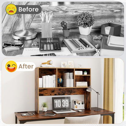 Tangkula Desktop Bookshelf, Countertop Storage Hutch with 5 Shelves for Computer Desk, Desk 3-Tier Display Rack, Multipurpose Wood Desktop Hutch Storage Organizer for Dorm Office Home