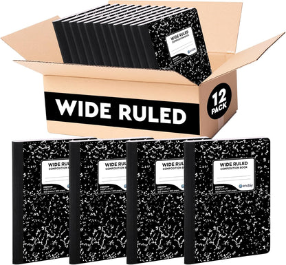 Emraw Marble Composition Notebook Wide Ruled Black and White Composition Books 100 Sheets (4 Pack) - By Enday