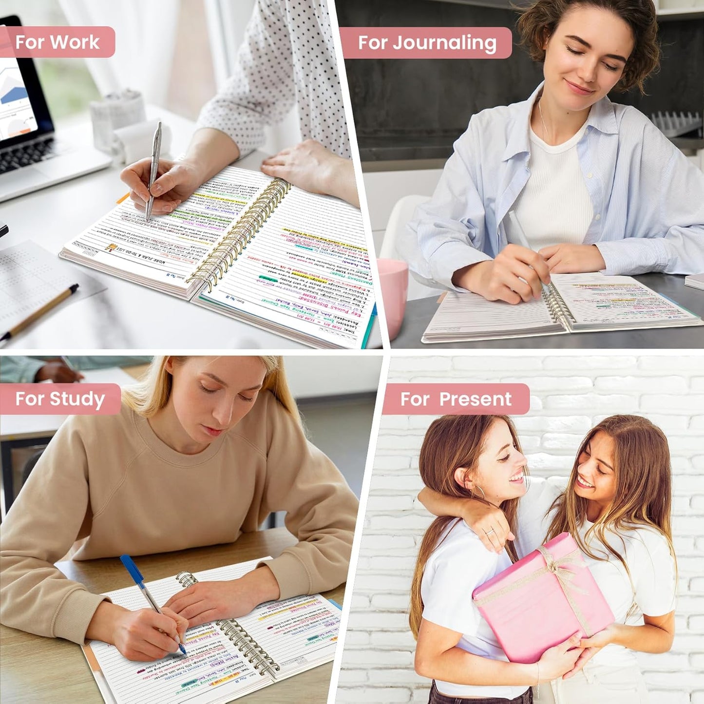 Large Spiral Notebook with Dividers & Tabs, 8.5" x 11" Hardcover 5 Subject Notebook for Work, 280 pages, College Ruled, Cute Journal for Women, Perfect for Study & Office Note Taking, Garden