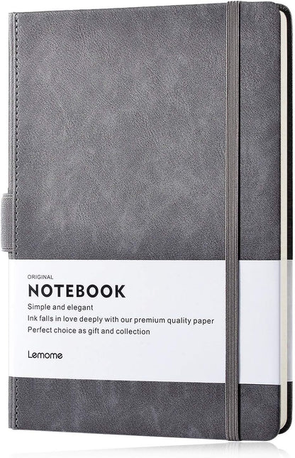 Lemome Thick Classic Notebook with Pen Loop A5 College Ruled Hardcover Writing Notebook with Pocket + Page Dividers Gifts, Banded, Large, 180 Pages, 8.4 x 5.7 in