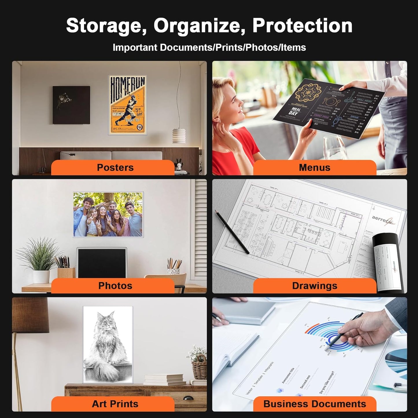 Ndsox 5 Pack 8.5" x 11" Rigid Print Protectors Clear Hard Plastic Sheet Protectors Top Loading for Birth Certificates, Documents, Posters, Photos, Meuns, Heavy Duty No-Hole Plastic Document Sleeves