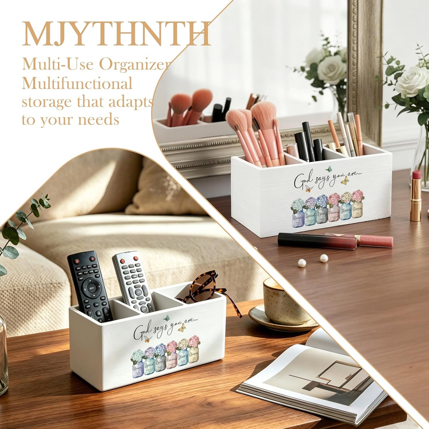 Don't Overthink It Inspirational Pencil Pen Holder for Desk, Pink Positive Affirmations Wooden Box Sign Pen Holder Organizer for Home Office School Desk Accessories