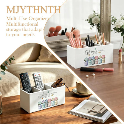 Don't Overthink It Inspirational Pencil Pen Holder for Desk, Pink Positive Affirmations Wooden Box Sign Pen Holder Organizer for Home Office School Desk Accessories
