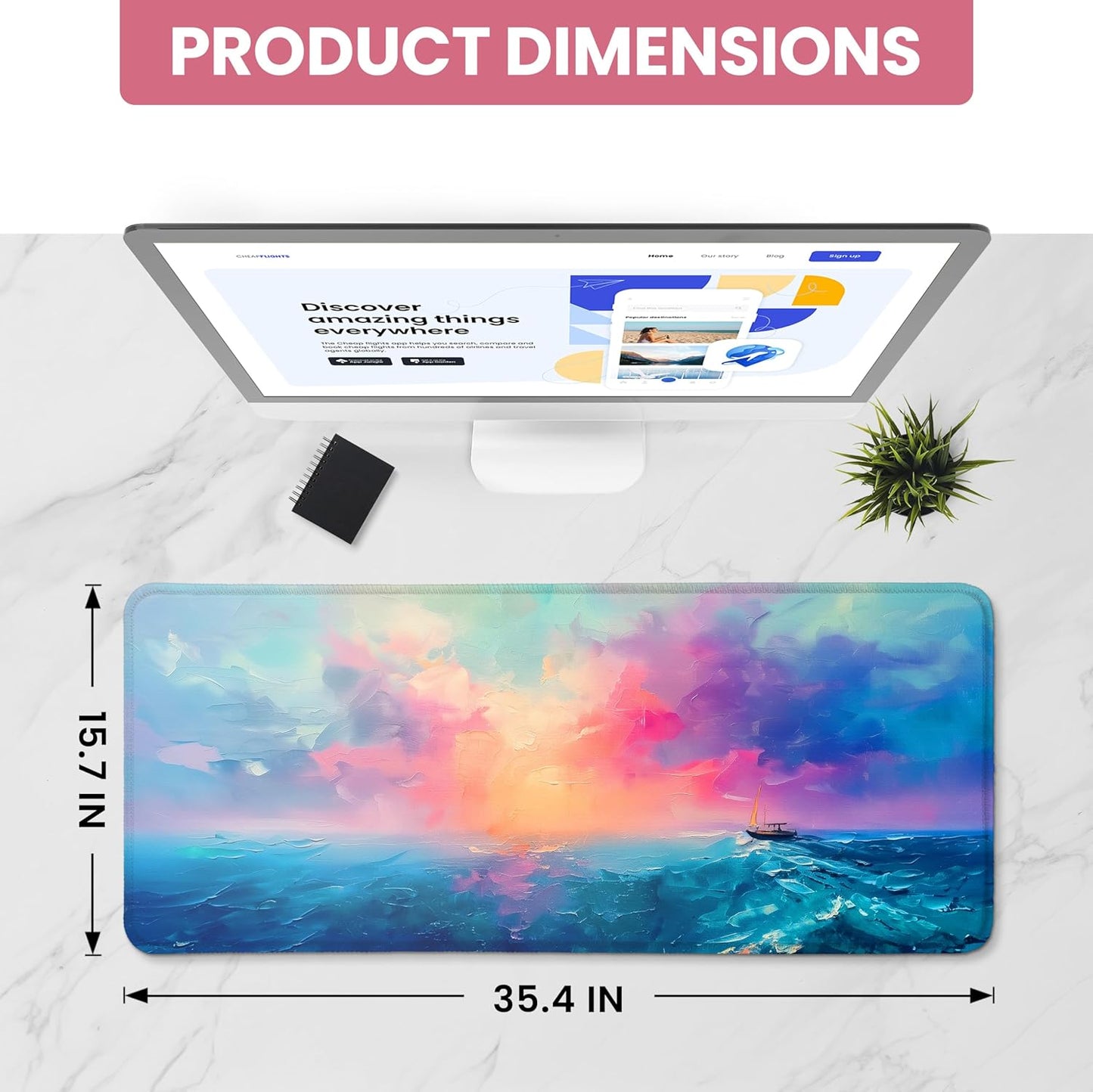 Large Mouse Pad for Desktop, Cute Desk Mat Pad Protector for Work & Gaming, Aesthetic Pretty Anti-Slip Laptop Blotter Cover for Office School Home Supplies, Wildflowers, 31.5" x 11.8"