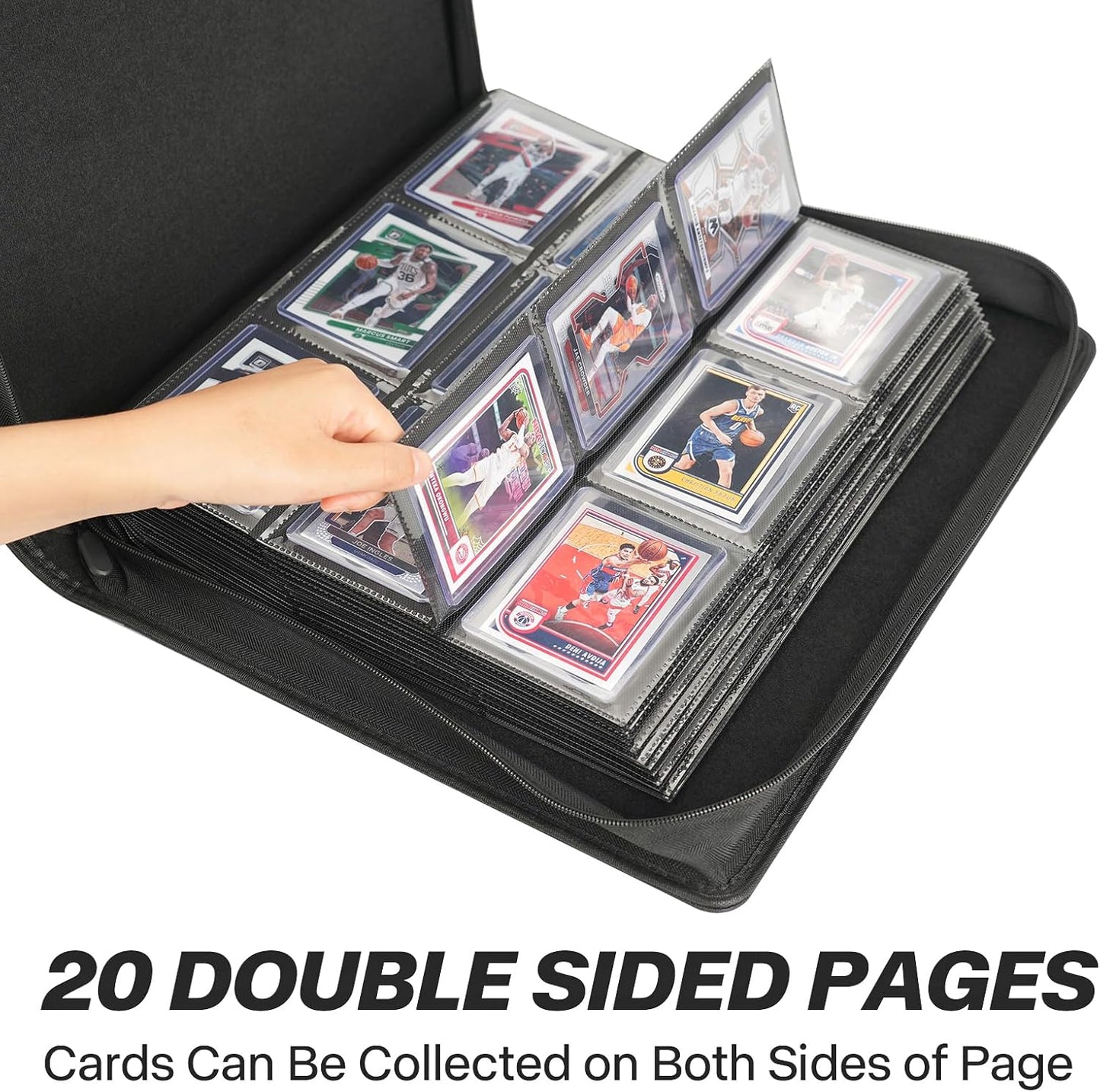 9 Pocket TopLoader Binder, Holds 360 3”x4” Toploader Hard Cases, Sleeves Card Collection Binder, 20 Double Sided Pages, Compatible with Trading & Sports Holder - Black