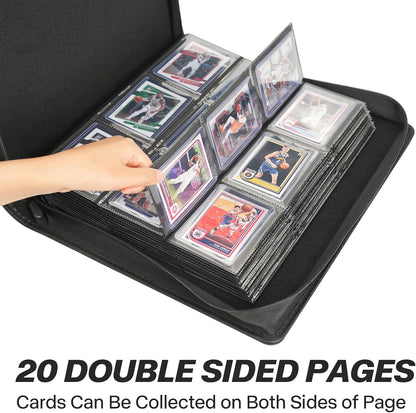 9 Pocket TopLoader Binder, Holds 360 3”x4” Toploader Hard Cases, Sleeves Card Collection Binder, 20 Double Sided Pages, Compatible with Trading & Sports Holder - Black