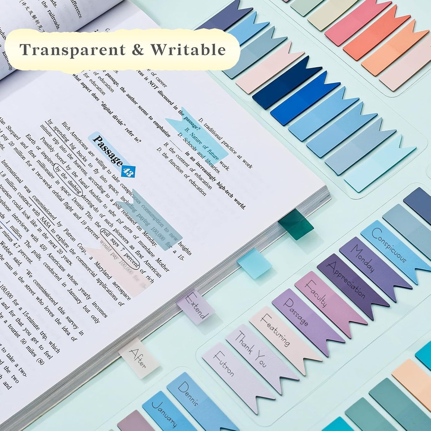 Temiary 1200 Pieces Transparent Sticky Index Tabs, Page Markers for Annotating, Translucent Morandi Arrow Flag Tab for Bookmarks Bible Tabs Notebook School Supplies