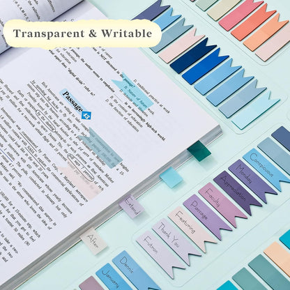 Temiary 1200 Pieces Transparent Sticky Index Tabs, Page Markers for Annotating, Translucent Morandi Arrow Flag Tab for Bookmarks Bible Tabs Notebook School Supplies