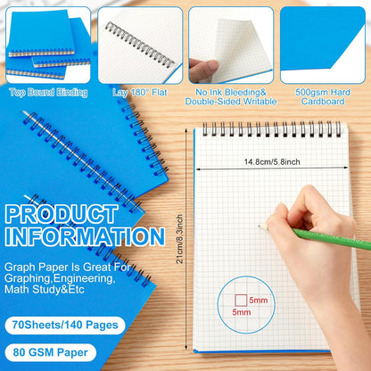 Engrowtic 2 Pack Graph Paper Spiral Notepad A5 Top Wirebound Notepad Grid Notebook Steno Pads Memo Notebook Grid Paper 140 Pages for Writing Sketching Drawing Office Supplies (Black)