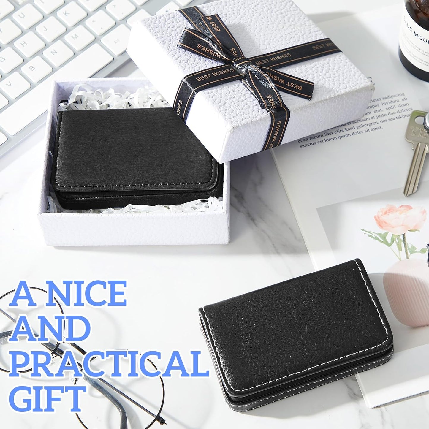Outus 2 Pcs Business Card Holder, PU Leather Business Card Case Pocket Wallet with Magnetic Shut for Valentines Gift Adult(Black and Coffee)