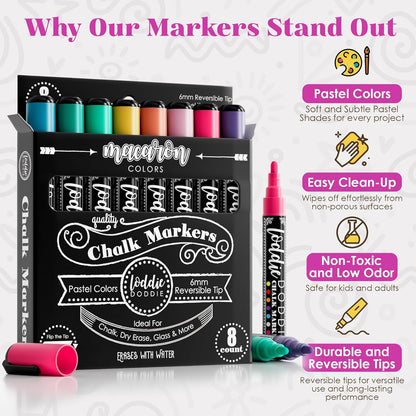 Loddie Doddie Liquid Chalk Markers - 8-Pack, 6mm Dual Tips - Chalk Markers for Blackboard & Chalkboard Paint - Washable Window Pens for Glass - Erasable Pens
