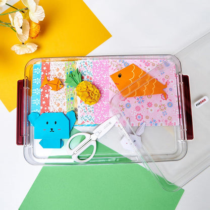 CATOOMUU 2 Pcs 5.5qt 9 x 13 Plastic Portable Project Case With Snap-Tight Latch Clear Stackable Storage Box With Lids Organizer Container For A4 File Photo Documents Scrapbook Craft Art Supplies