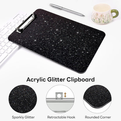 A4 Plastic Glitter Clipboard, Sparkly Pink 12.5 x 9 Letter Size for Classroom, Students, Teacher, Nurse, 8.5 x 11 Clip Board with Low Profile Clip, Office & School Supplies