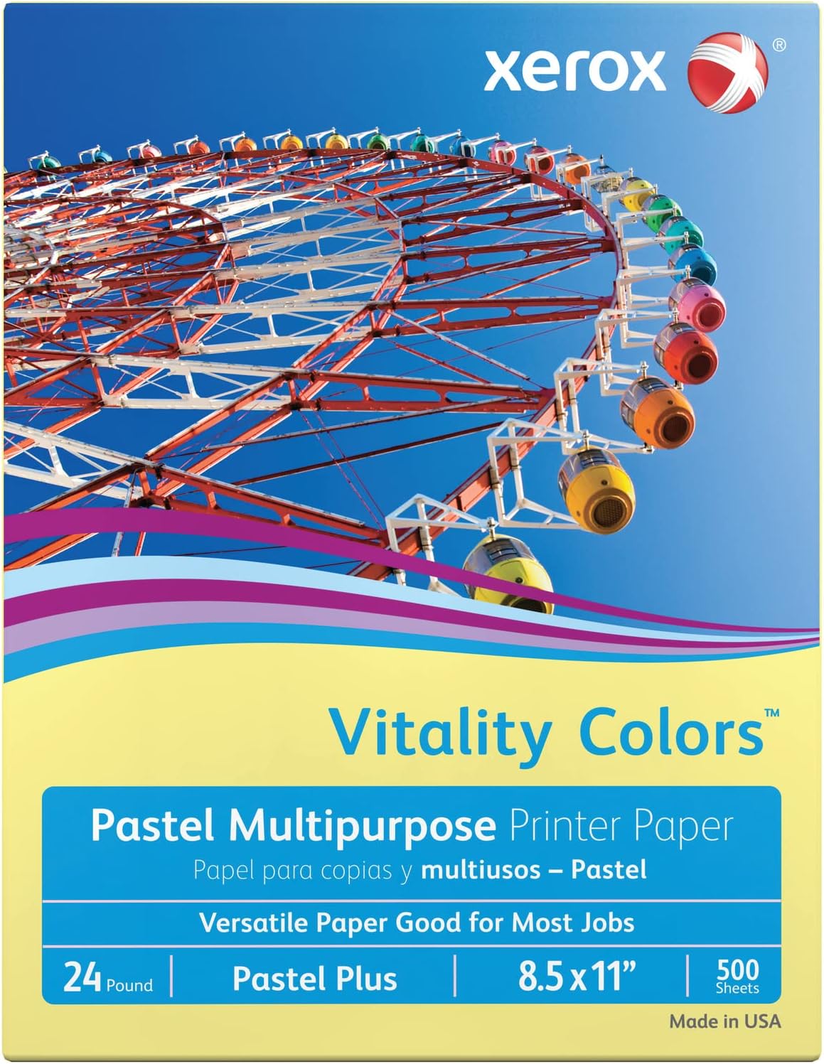 Xerox® Vitality Colors™ Pastel Plus Color Multi-Use Printer & Copy Paper, 1 Ream, Yellow, Letter (8.5" x 11"), 500 Sheets Per Ream, 24 Lb, 30% Recycled