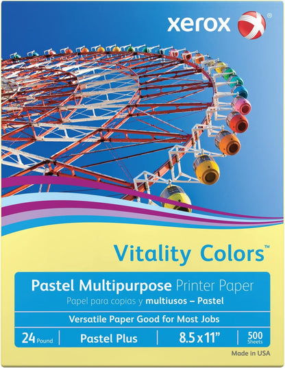 Xerox® Vitality Colors™ Pastel Plus Color Multi-Use Printer & Copy Paper, 1 Ream, Yellow, Letter (8.5" x 11"), 500 Sheets Per Ream, 24 Lb, 30% Recycled