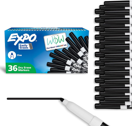 EXPO Dry Erase Markers, Low Odor Ink, Black, Fine Tip, 40 Count - Whiteboard, Calendar, Organization, Essential Supplies for Office, School, Classroom, Teachers