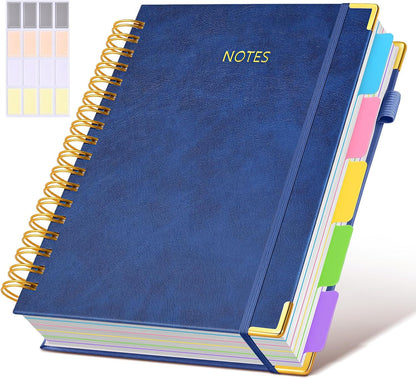 Hardcover Spiral Notebook Journal with Removable Dividers Tabs, 300 Pages Leather 5 Subject Notebook College Ruled, 8"x10" Large B5 Notebooks for Work School Note taking, Lined Journal for Women, Pink
