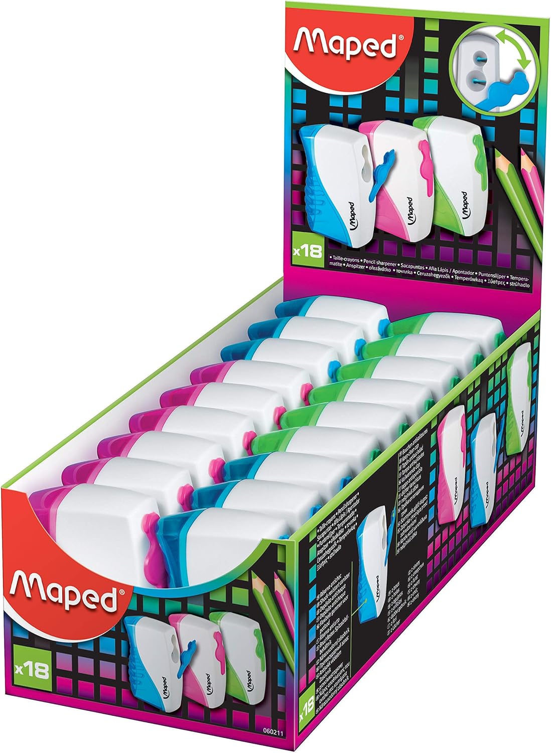 Maped Shaker 2-Hole Pencil Sharpener - 20-Pack - Precise Sharpening - Durable & Portable - Compact Design, Steel Blades - Ideal for Students