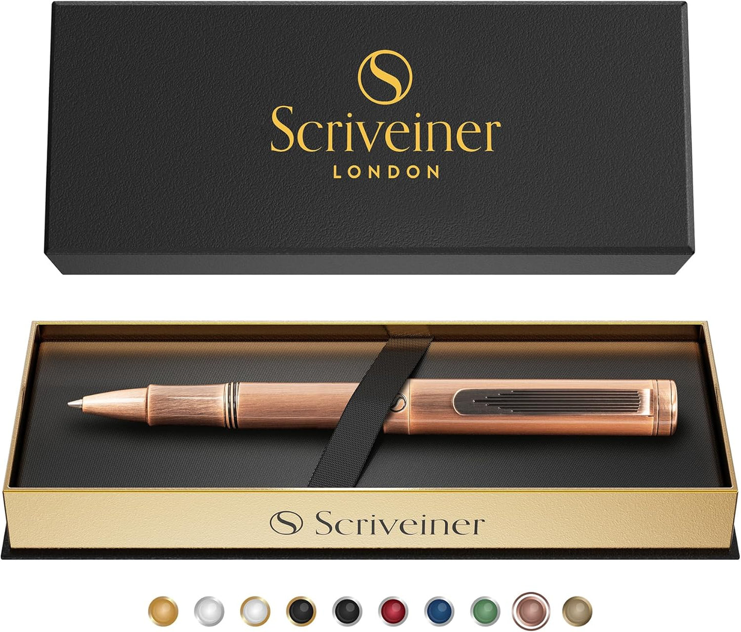 Scriveiner Black Rollerball EDC Luxury Pen, Stunning Pocket Pen with Chrome Finish, Cool Writing, Best Gift for Men & Women, German Schmidt Refill, Nice Present, Fancy Office Designer Set