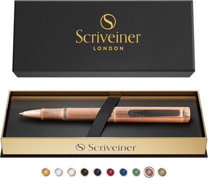 Scriveiner Black Rollerball EDC Luxury Pen, Stunning Pocket Pen with Chrome Finish, Cool Writing, Best Gift for Men & Women, German Schmidt Refill, Nice Present, Fancy Office Designer Set