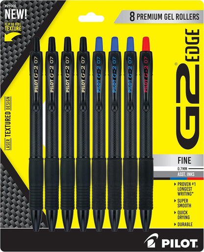 Pilot, G2 Edge Premium Gel Roller Pens, Fine Point 0.7 mm, Black, Pack of 8