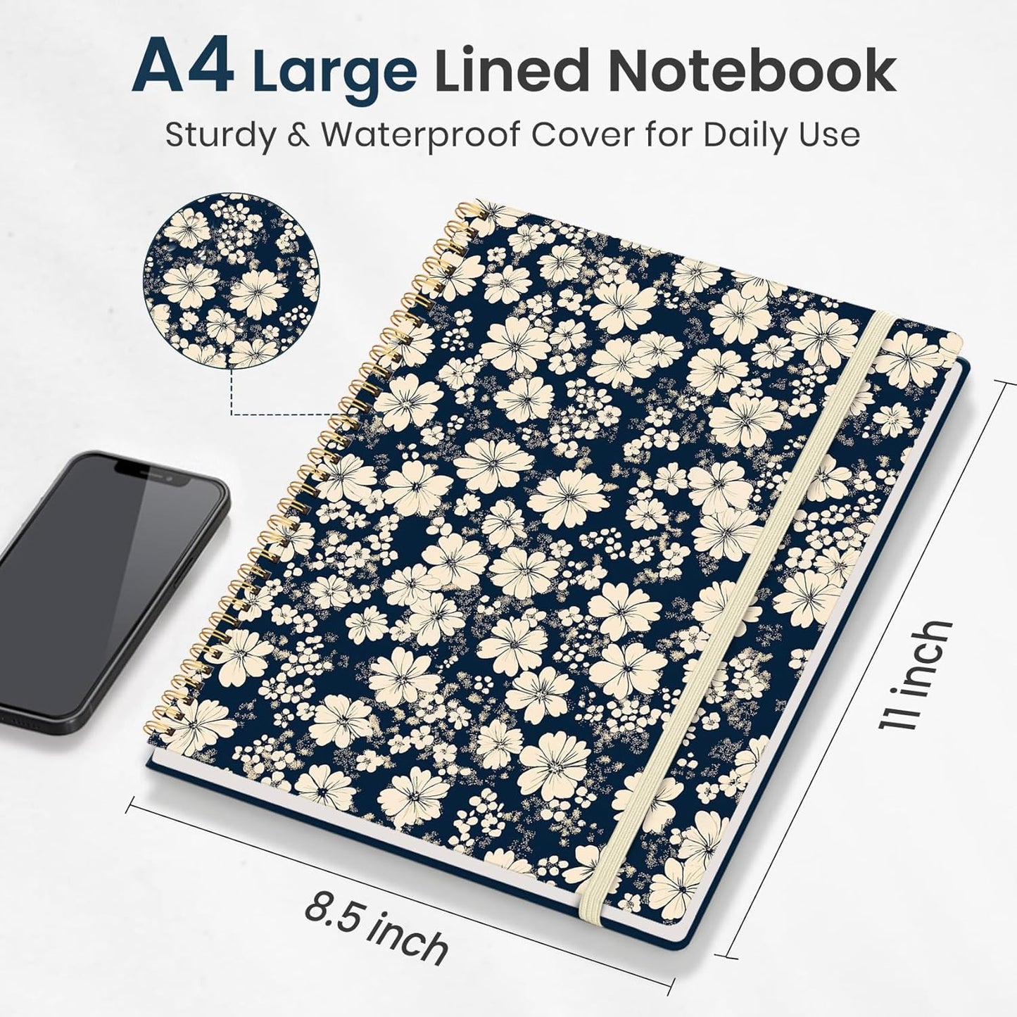 Taja Large Spiral Lined Journal for Women, 8.5" x 11" Notebooks for Work Collge Ruled, A4 Aesthetic Cute Journaling Notebooks for Writing, Plastic Cover, Celestial