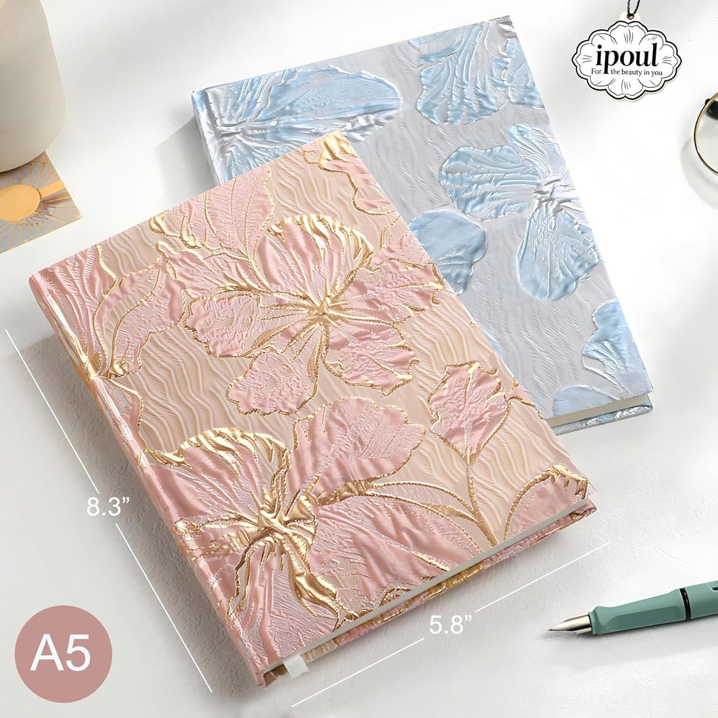 ipoul Flower Notebook, A5, 6x8, Hardcover, Lay Flat, Lined Paper, Journal for Women, Writing Notebook, Pretty, Hibiscus, Pink, Birthday Gifts for Women, Wedding Shower Gifts, Mothers Day Gift