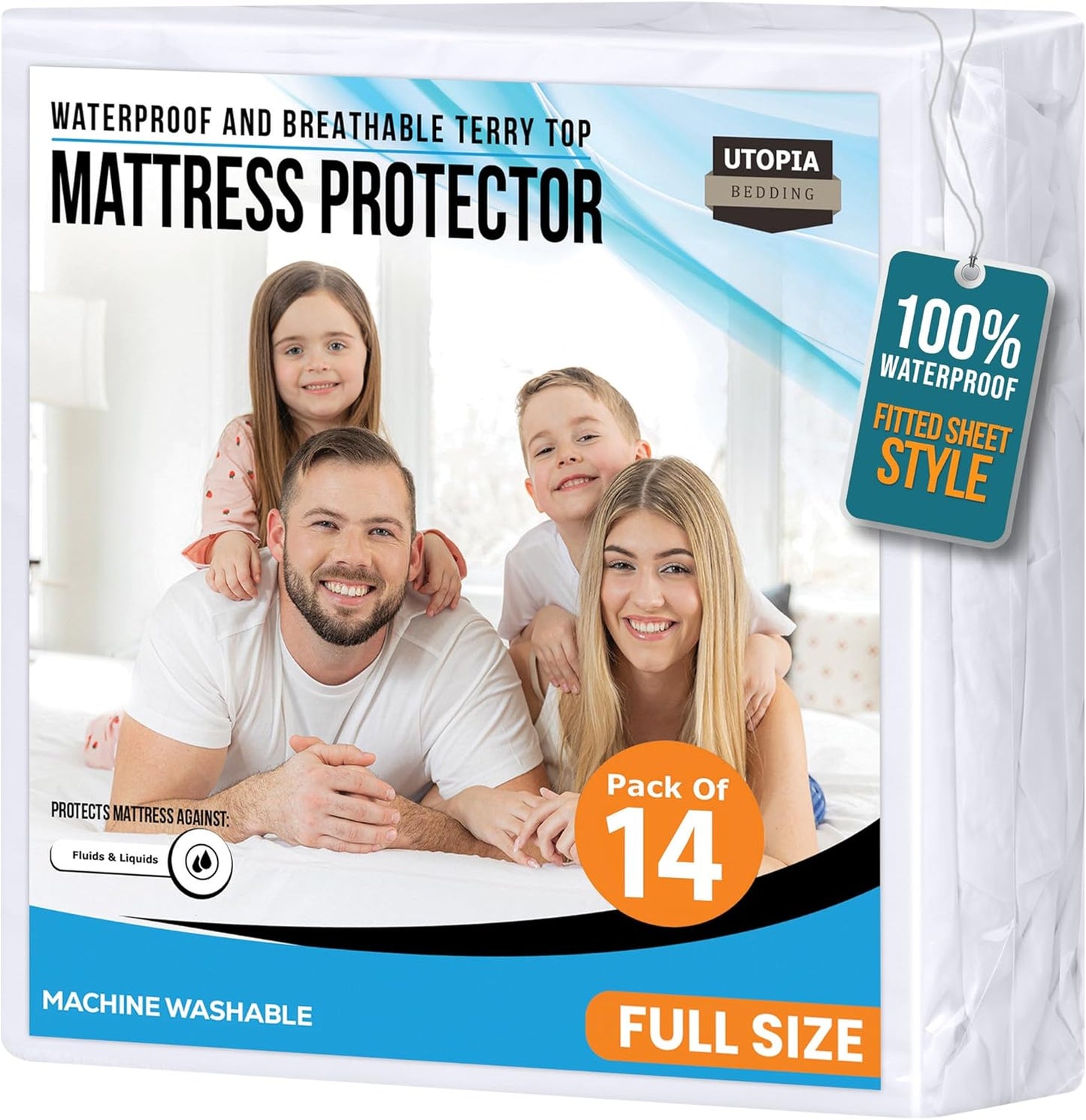 Twin Size Mattress Protector Waterproof, Premium 200 GSM Terry Mattress Cover, Soft & Breathable Bed Cover, Fitted Sheet Style Stretchable Deep Pockets 15" by Utopia Bedding (White)