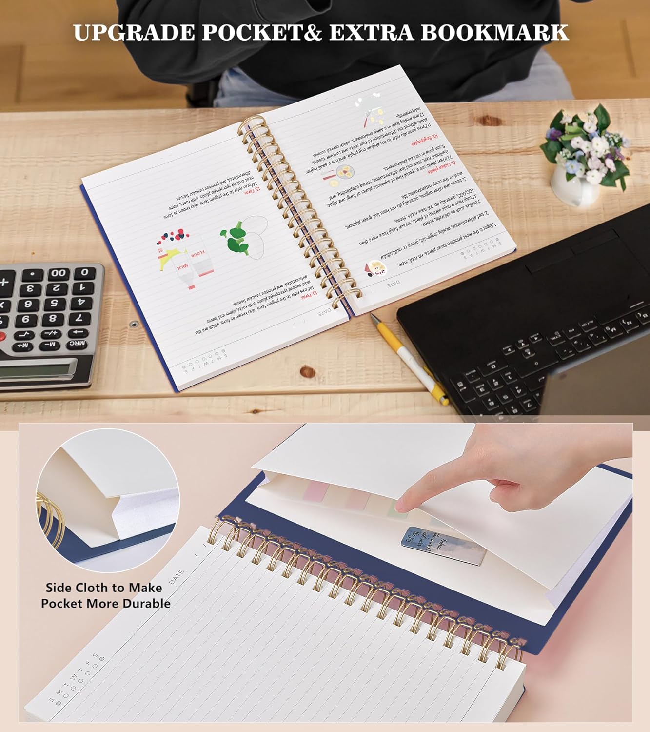 MUAHLIUB Spiral Notebook Journal College Ruled, 360 Pages Lined Thick Journals for Women Men, B5 Big Notebooks with 100GSM Paper, Spiral Bound Journaling for Writing Work School Black 7.6"×10"