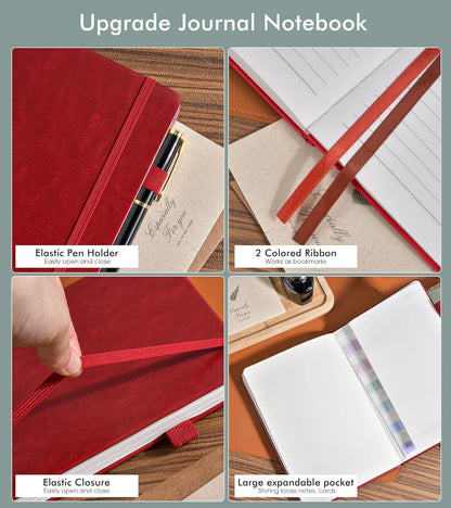 Lined Journal Notebook for Men Women, 200 Numbered Pages Leather Hardcover Journal with Pen, A5 Journaling Notebooks, Thick Paper College Ruled Journals for Writing Work Business 5.75'' X 8.38'' Black