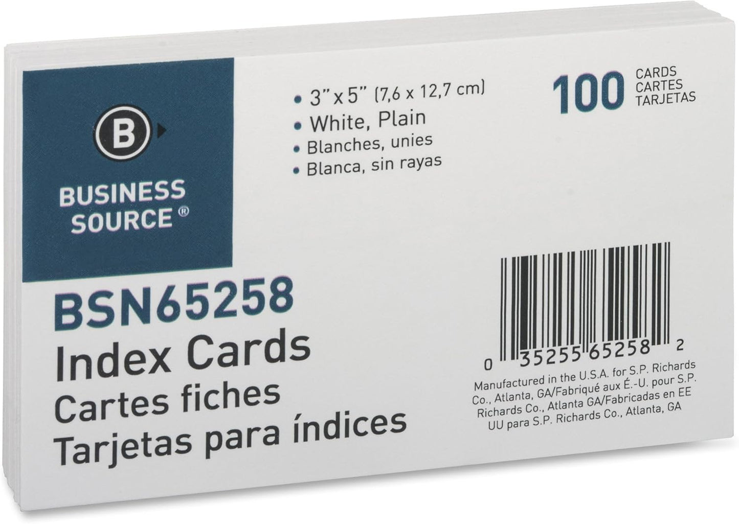 Business Source Plain Index Cards, White, 5 X 8