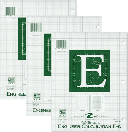 ROARING SPRING Graph Ruled Engineering Pad, Engineering Graph Paper Pad, 5x5 Enclosed Grid, 8.5" x 11", 100 Sheets, 3 Hole Punched, Buff Tinted Sheets, Made in USA